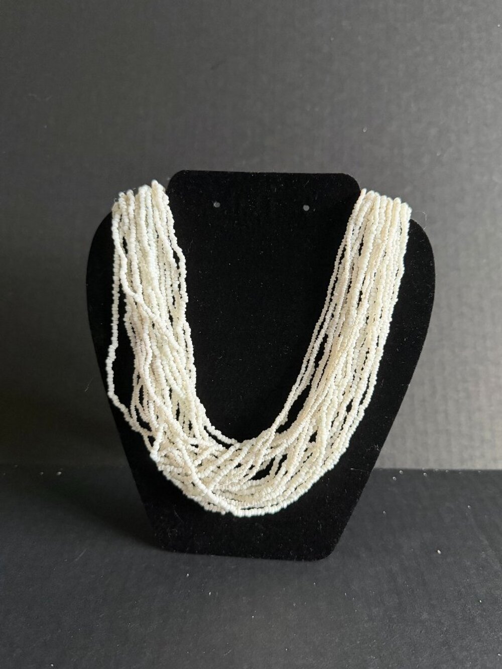 Vintage Multi-Strand White Milk Glass Seed Bead Necklace